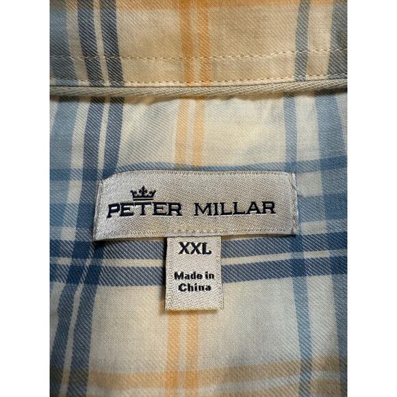 Peter Millar Light Blue Yellow Button Up Shirt Mens XXL‎ 100% Cotton - Picture 8 of 9